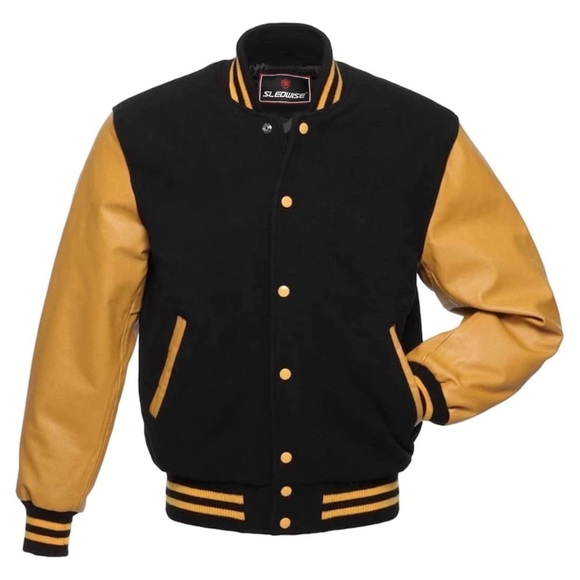 SLEDWISE • Varsity Letterman Coat Bomber Genuine Leather Unisex Baseball Jacket - Picture 4 of 15